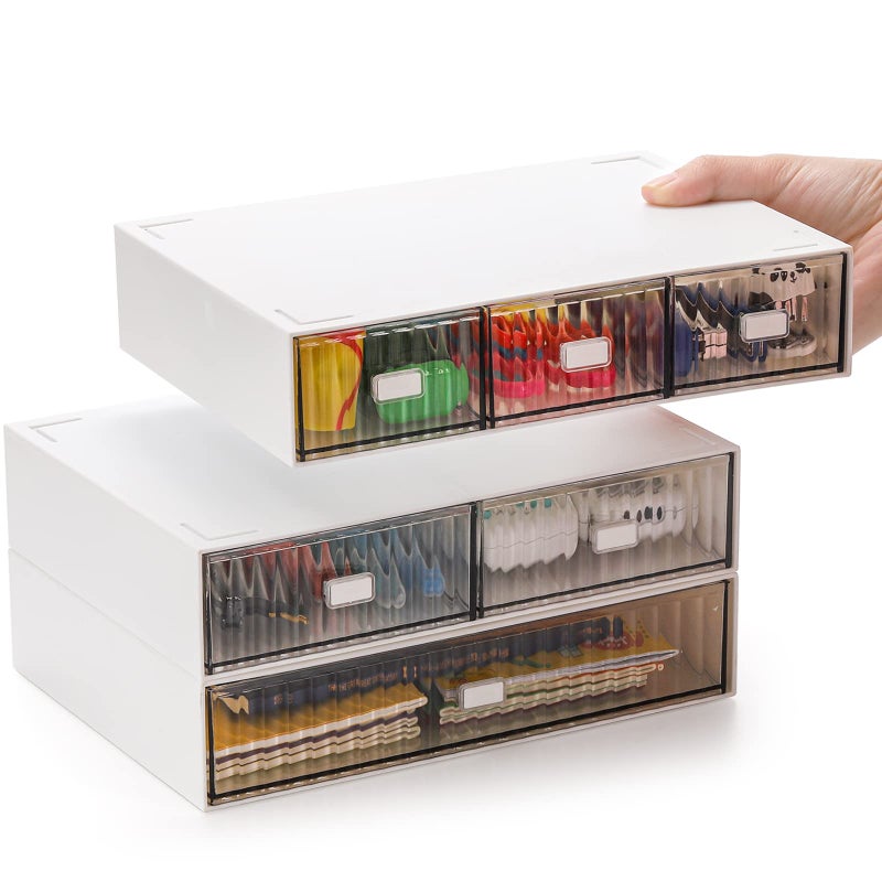 Hacaroa 3 Tier Mini Desk Organizer with 6 Drawers  Plastic Desktop Drawers Storage Box  Stackable Makeup Organizer Craft Storage Case for Office  School  Bathroom  Detachable Design  White - Image 3